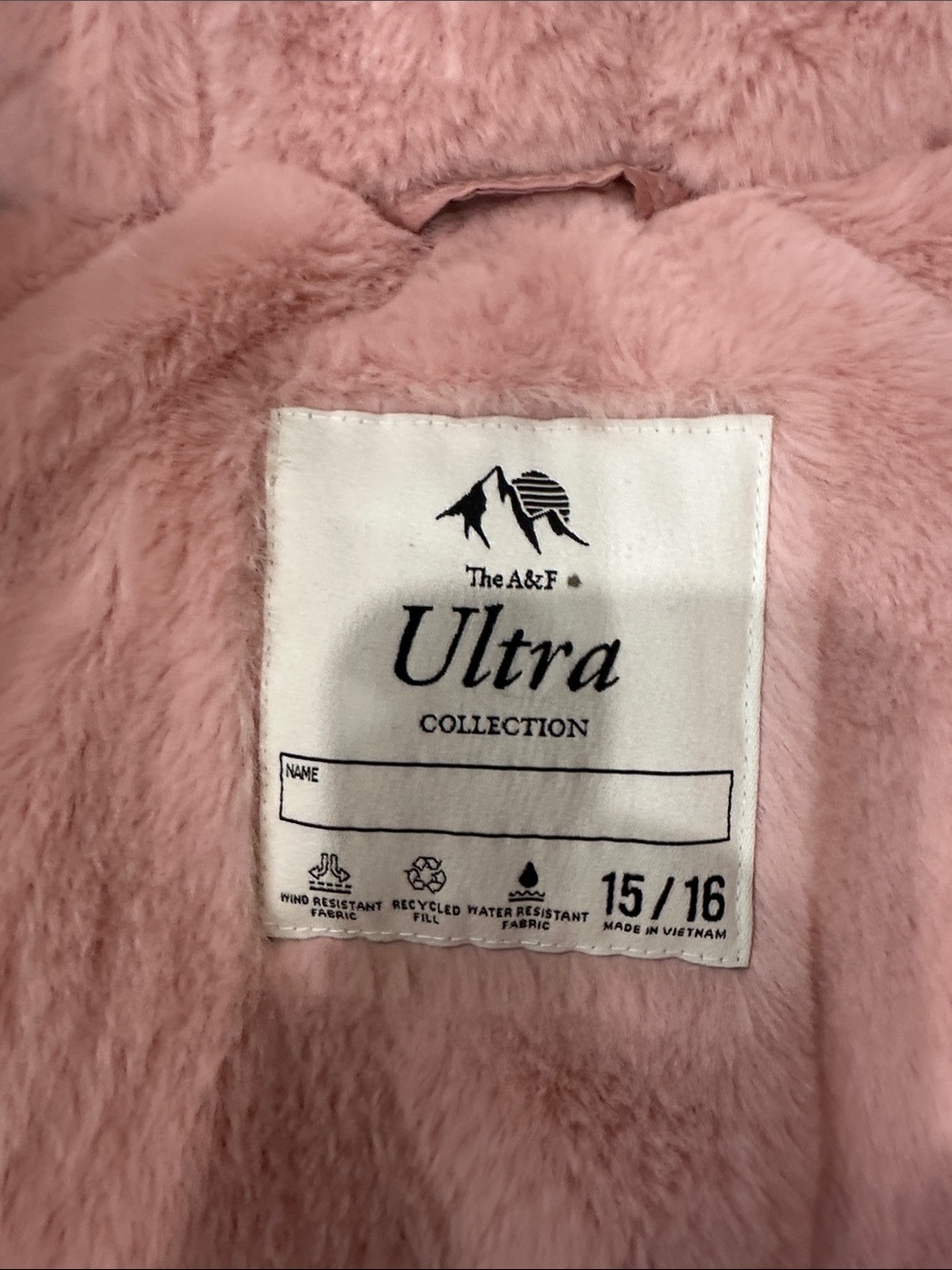 Abercrombie & Fitch Girls' Light Pink Puffer Coat with Faux Fur Hood- size 15/16 - Picture 9 of 9